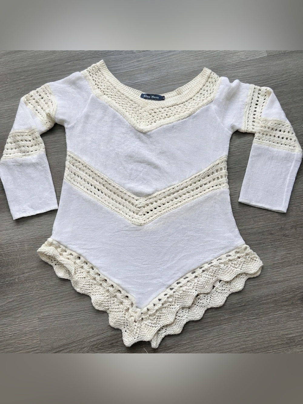 Blue moon V shape crochet boho swimsuit coverup shirt tunic  - size M